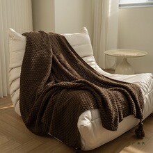 美拉德毛毯北欧大吊穗纯色盖毯民宿床尾毯针织搭毯棕咖沙发毯简约