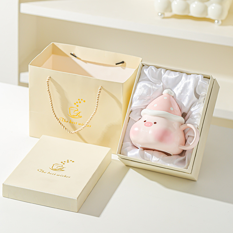 Creativo lindo caramelo haws dibujos animados cerdito cachorro taza cerámica taza con tapa regalo taza de agua taza de pareja