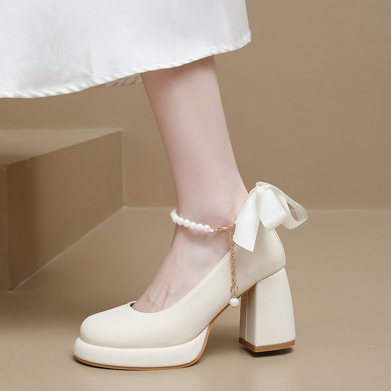 High-Heeled Women's Shoes 2026 Spring and Autumn New Style Waterproof Platform Chunky Heel Pearl Mary Jane Shoes Wedding Essential High-Heeled Women's Shoes 2026 Spring and Autumn New Style Waterproof Platform Chunky Heel Pearl Mary Jane Shoes Wedding Essential