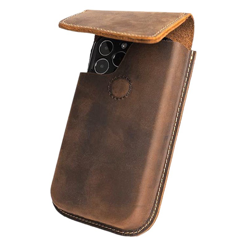 Cross-border Amazon cuero hombres deportes al aire libre sitio de construcción táctica cintura bolsa Crazy Horse cuero cinturón teléfono móvil cintura bolsa