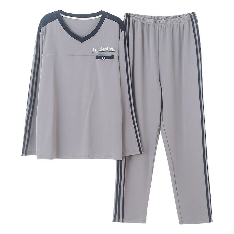 Pijama de algodón para hombre primavera y otoño pantalones de manga corta chaqueta de solapa traje simple