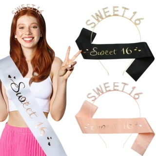 欧美少女发箍肩带套装sweet16皇冠绶带生日派对装饰饰品义乌批发
