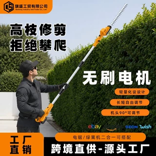 跨境电动高枝锯锂电绿篱机高空锯伸缩锯子修剪树枝免攀爬高低两用