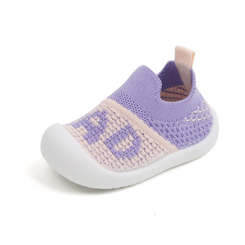 Spring and Autumn children's breathable soft-soled shoes baby cartoon letters fashion toddler shoes for boys and girls fly-woven mesh anti-collision shoes