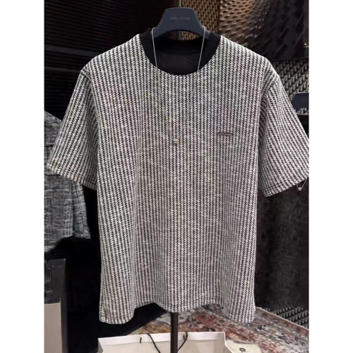 Summer Light Luxury Black and White Striped Crew Neck Short Sleeve Top with Small Embroidered Logo, Men's Versatile Half Sleeve T-Shirt for Men
