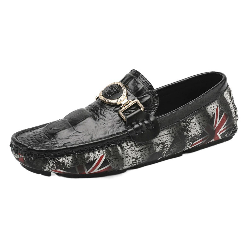 Мужские лоферы из воловьей кожи с крокодиловым узором, повседневная кожаная обувь, дышащая мягкая подошва, британские лоферы, модные лоферы в Корейском стиле