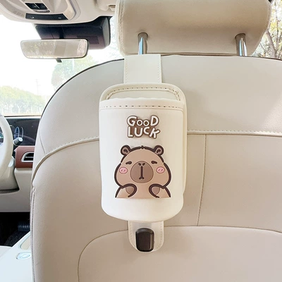 Cup Holder Seat Back Row | Car cup holder/beverage holder - off-white-leather-water-cup-holder-with-hook-squinting-capibala