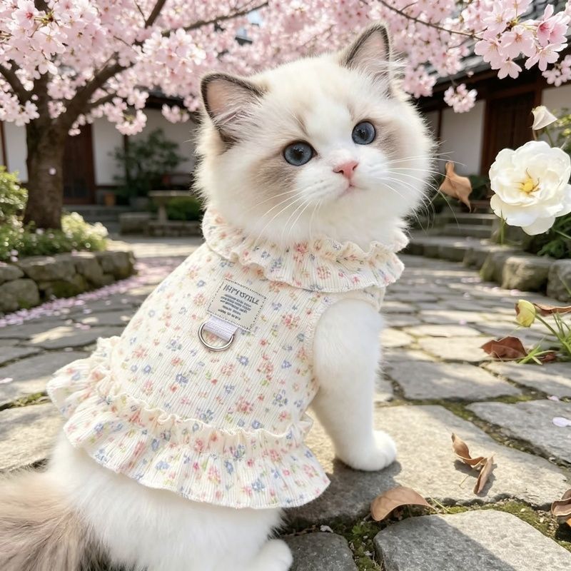 春夏狗狗猫咪薄款防掉毛衣服透气带牵引碎花吊带比熊宠物服饰防脏