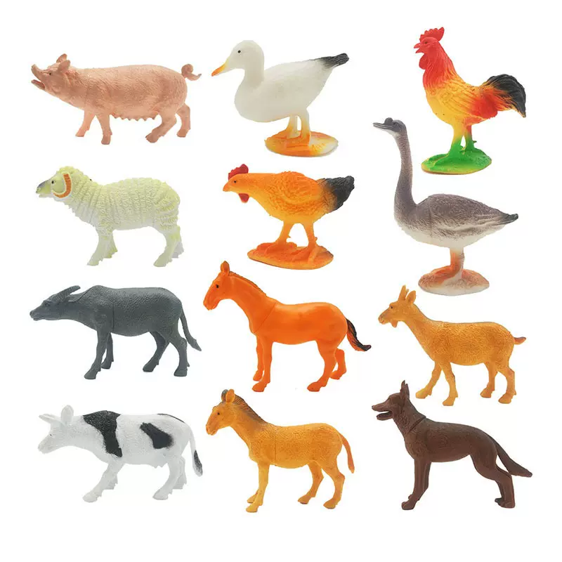 厂家直供12款仿真迷你农场小动物模型 奶牛猪羊鸡鸭鹅等玩具模型