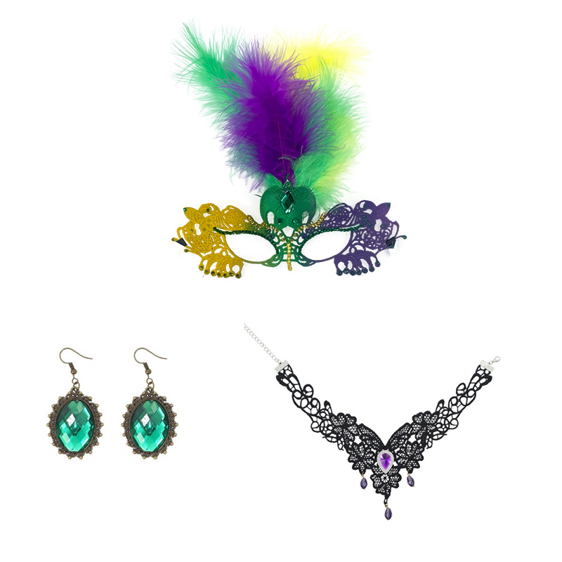 Carnaval transfronterizo máscara de encaje dorado y púrpura, máscara de mitad de cara sexy