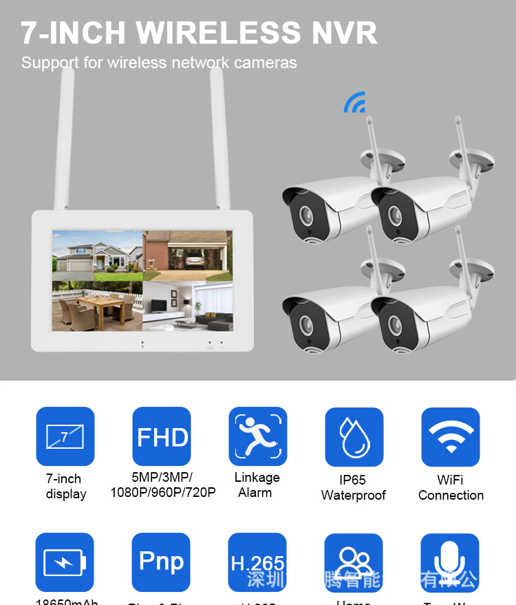 Cross-border best-selling 4-way wireless surveillance kit, NVR video recorder with screen 3 million Yishi Cloud