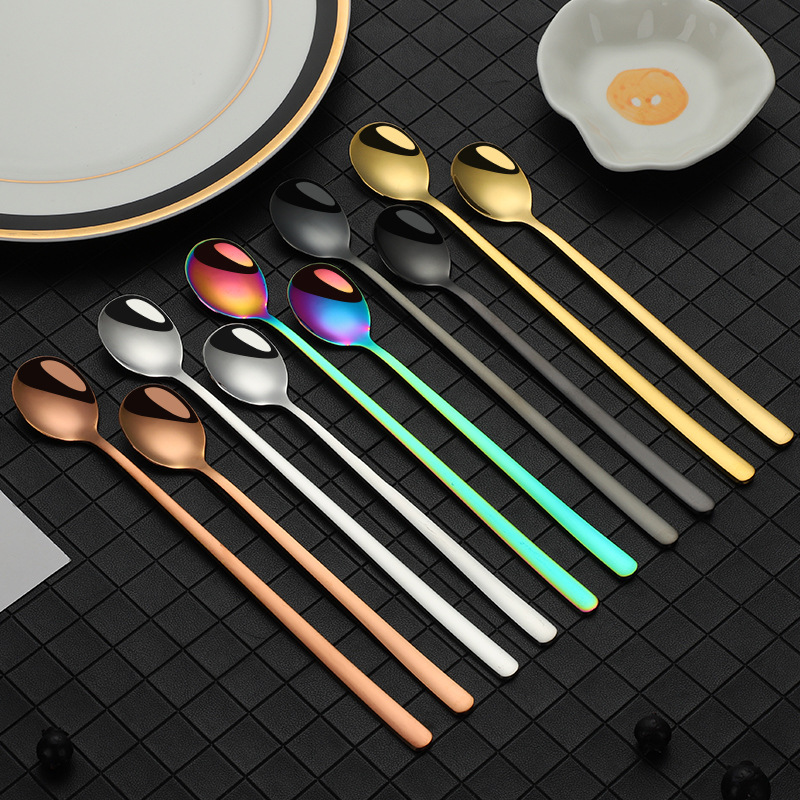 Cuchara mezcladora de mango largo de acero inoxidable 304 coreano cuchara de barra de acero inoxidable alargada cuchara de bebida cuchara de hielo cuchara de postre