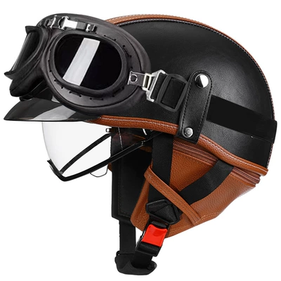 Motosiklet kaskı (dəbilqə) — car helmet Japanese scoop helmet - brown-black-transparent-black-frame-mirror-m