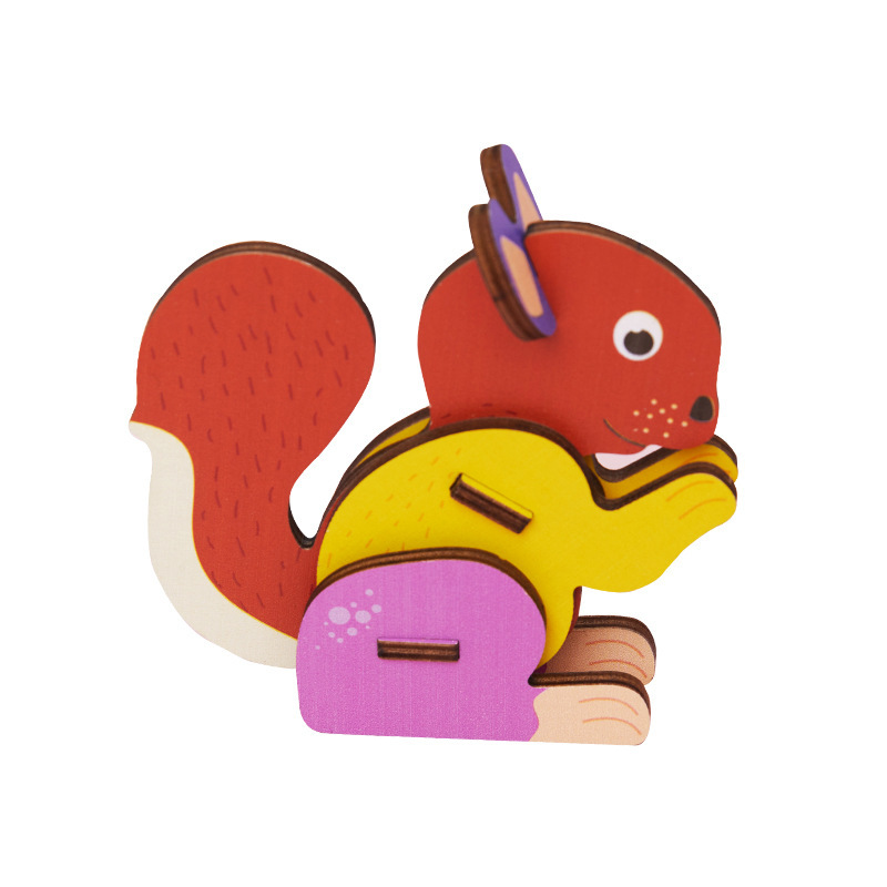 Venta al por mayor de madera 3D animal rompecabezas tridimensional bebé 2-3 años modelo animal educativo ensamblar bloques de construcción Juguetes