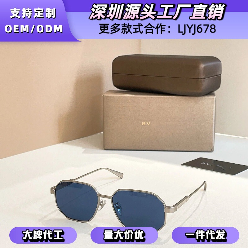 Bvl Polygonal Metal Sunglasses for Women, European and American Ins Xiaohongshu Same Style Fashion Sunglasses for Men Bv 40057U