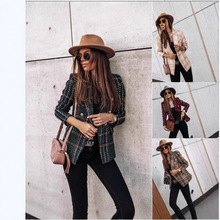 2025亚马逊独立站wish新款 秋冬长袖双排扣西装领印花小外套女装