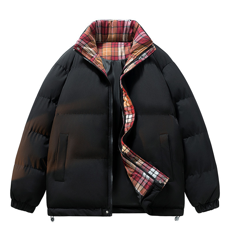 立领面包服男冬季新款加厚保暖宽松拼接迷彩棉袄青年时尚百搭外套