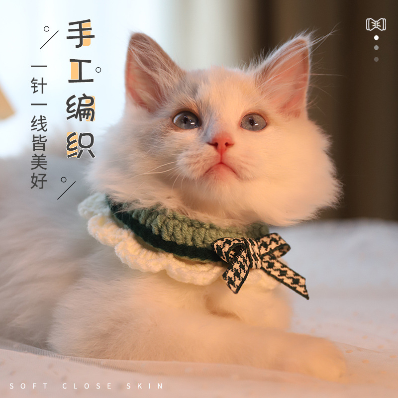 Gato bufandas mascota arco bufandas joyas de punto gatito tejiendo muñecas toallas de saliva collar bufandas