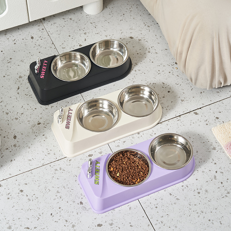 Pet de acero inoxidable doble tazón gato tazón perro tazón antideslizante contra derrumbe pet tazón mariposa para gatos tazón comida perro al por mayor