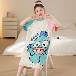 Clownfish Kidsren's Nightgown Girls 2025 Summer New Short-Sleeved Pure Cotton Medium and Large Kidsren's Mother-Daughter Pajamas Home Clothes