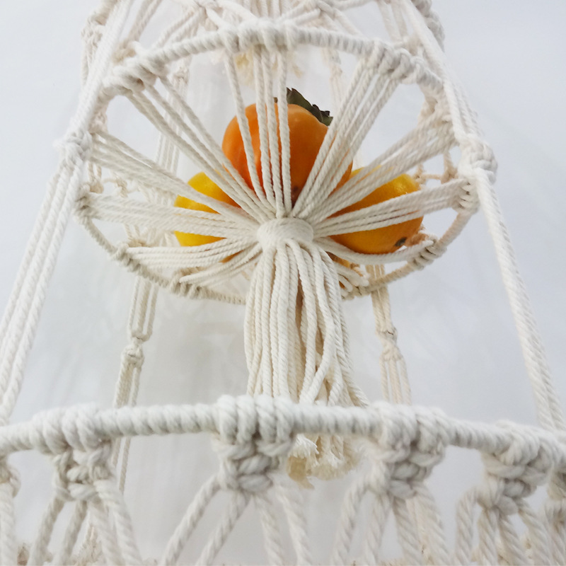 三层水果兜杂物挂兜家居装饰悬挂收纳篮三层蔬果篮棉绳编织收纳筐