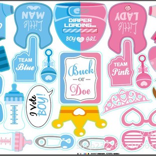 Baby Gender Photo Props 25 Pieces 30 Pieces Blue Pink Balloon Flag Banner Balloon Customization