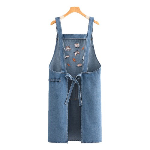 Foreign trade denim apron home kitchen retro fashionable literary men and women baking tea shop Korean style workwear