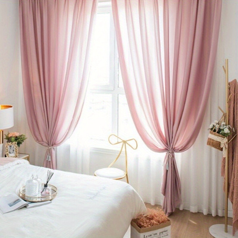 Ready-Made Pink Gauze Translucent Luxury Pure Color Curtains Wedding Wedding Party Decoration Decorative Background Gauze Curtains