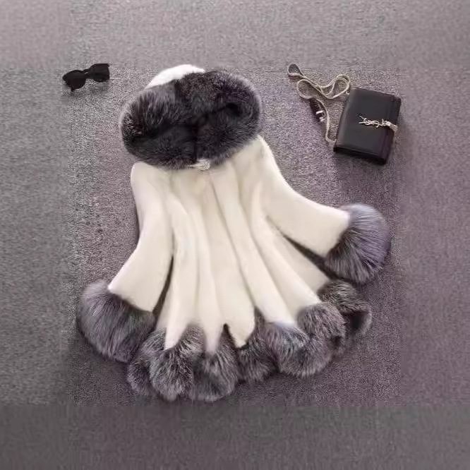 2024 New Autumn and Winter Fur Outwear Women's Mid-Length Outwear Mink Velvet Fox Fur Collar Imitation Fur Women's Large Size