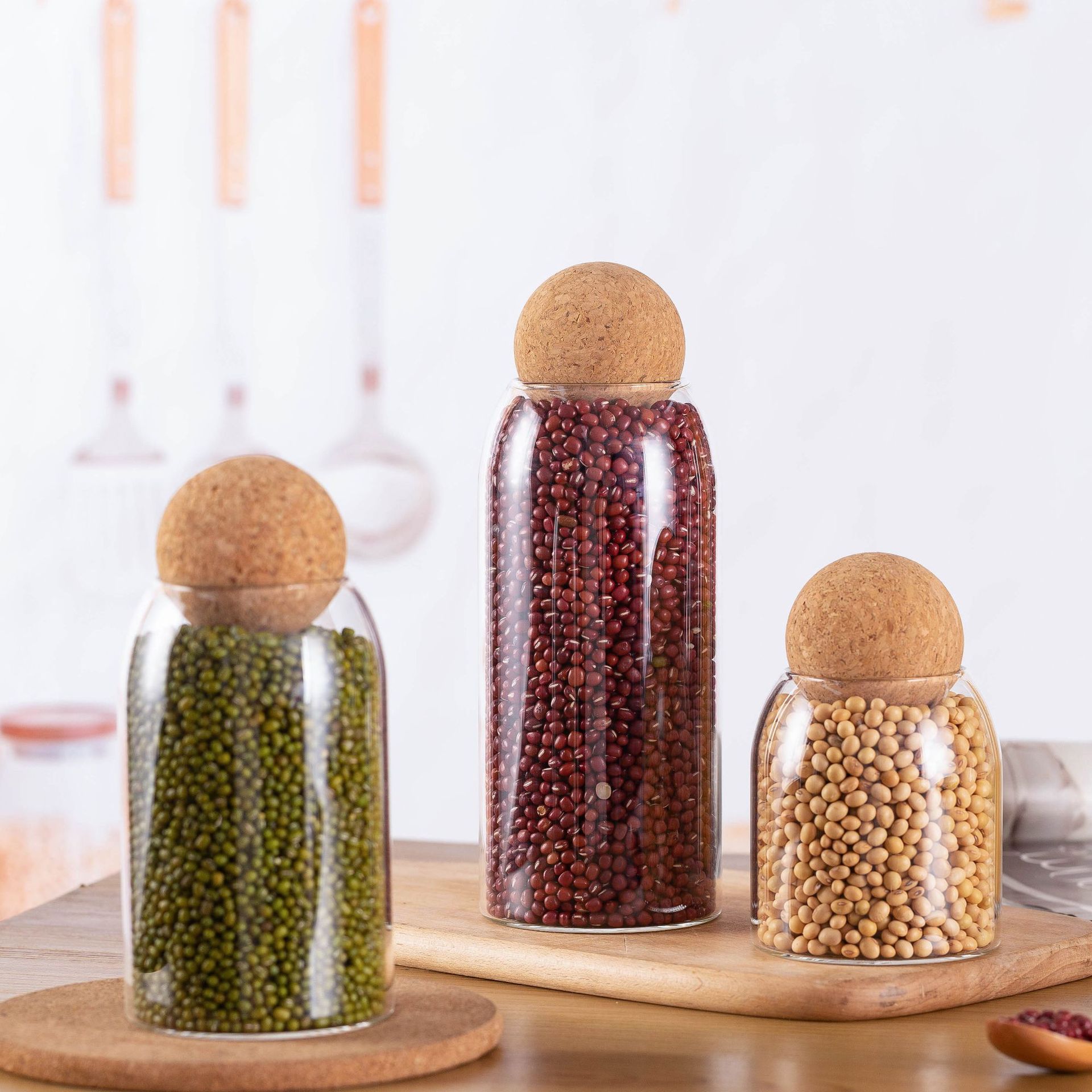 Glass-sealed tea can with cork lid, large capacity coffee bean storage jar, storage grain storage coffee can