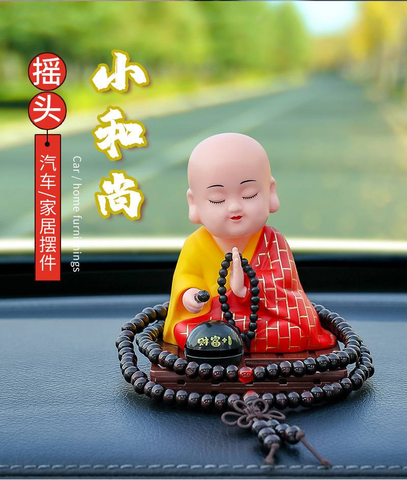 Car Ornaments, Monk Car Ornaments, Solar Automatic Nodding, Knocking Wooden Fish, Car Decompression Dolls