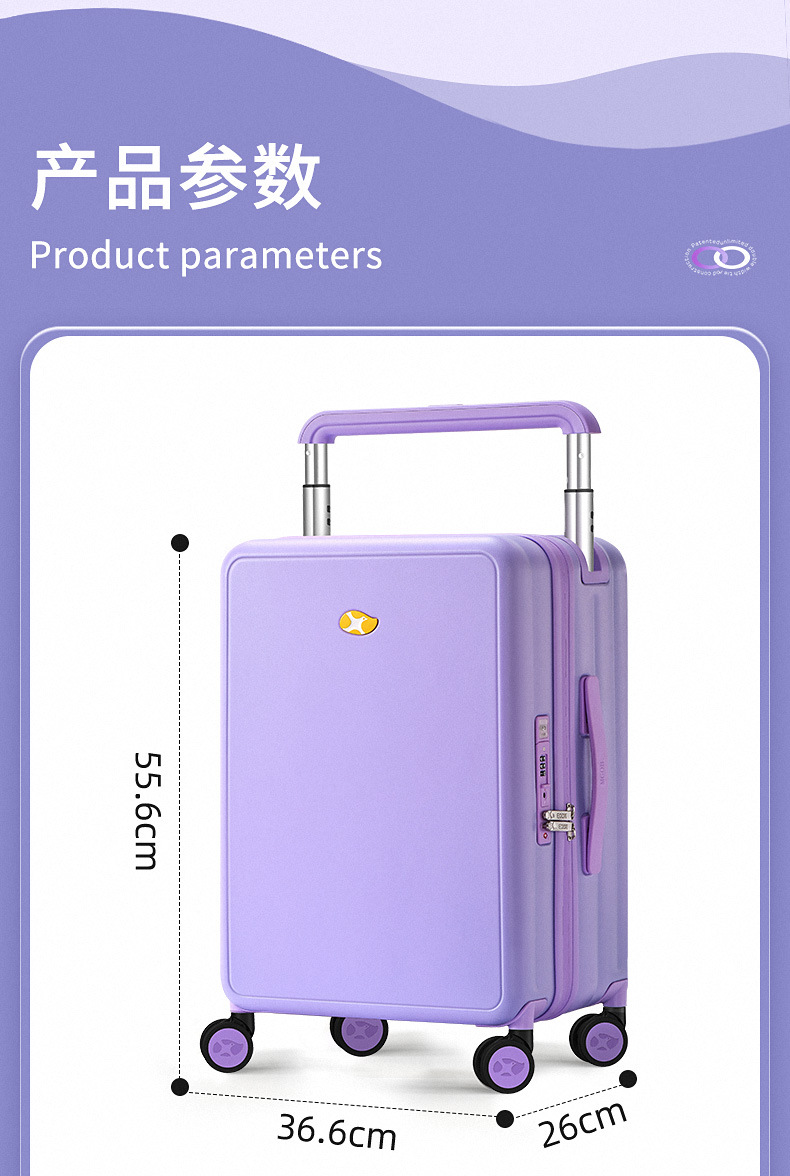 Vali nhựa PC cabin 20 inch mở nắp trước, thanh kéo rộng ở giữa, dung tích lớn — 53L thanh kéo rộng mở phía trước hành lý đóng gói năng lượng khổng lồ SF màu tím miễn phí vận chuyển chi tiết 25