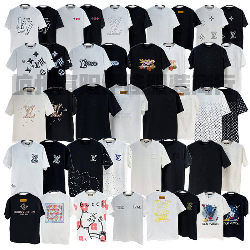 Trendy Brand Round-Neck T-Shirt with Print, Casual Style for Men and Women, Couple's Style, Loose Fit, Versatile Letter Pattern, B Brand, Lv Brand, g Brand Collection Trendy Brand Round-Neck T-Shirt with Print, Casual Style for Men and Women, Couple's Style, Loose Fit, Versatile Letter Pattern, B Brand, Lv Brand, g Brand Collection