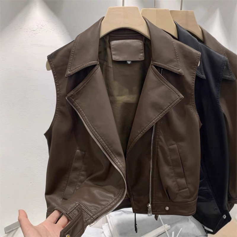 Casual Versatile Pu Leather Vest for Women 2025 New European Style Loose Sleeveless Top Short Vest Small Leather Jacket