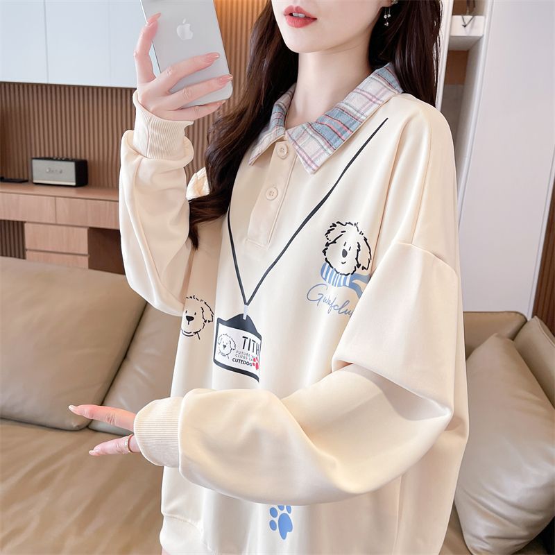 Junior High School Student Sweatshirt for Women, Spring and Autumn 2026 New Style, Loose Fit, Plus Size, Casual, Petite, Polo Collar, Versatile Top Jacket
