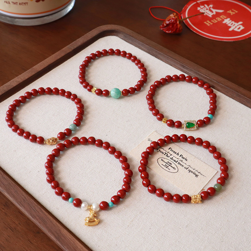 New Chinese Style Cinnabar Beaded Bracelet, Niche Exquisite and High-End Vermilion Freshwater Pearl Jewelry Wholesale New Chinese Style Cinnabar Beaded Bracelet, Niche Exquisite and High-End Vermilion Freshwater Pearl Jewelry Wholesale