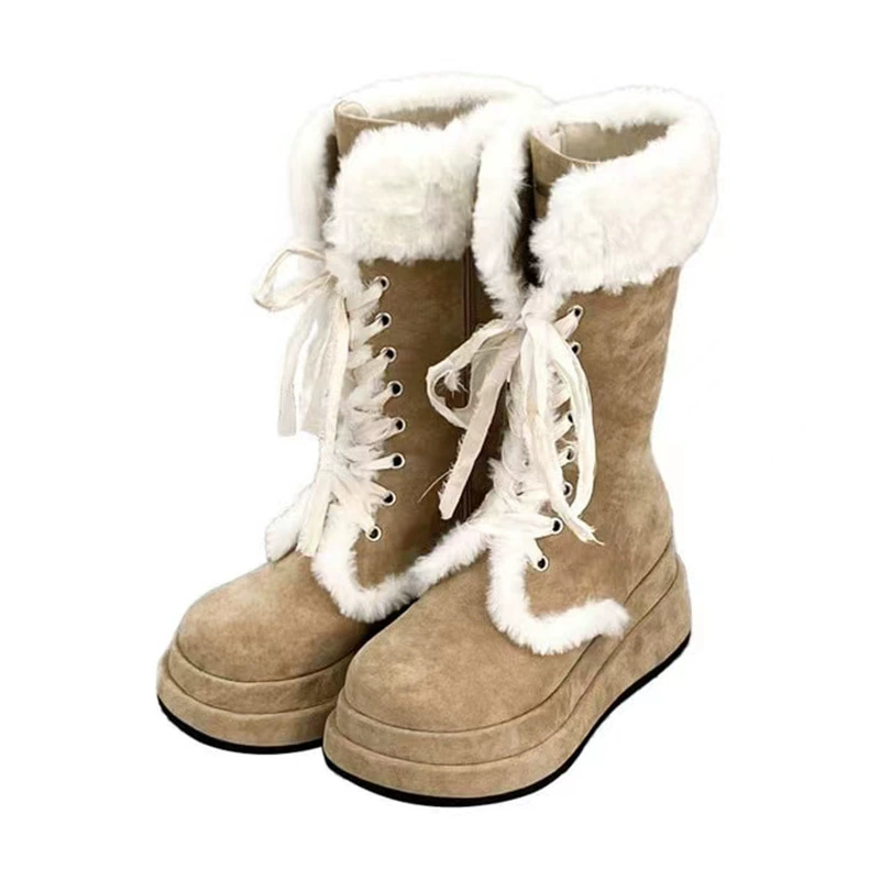 Mid-Calf Winter Boots (Martens) — Fleece-Lined, Platform Sole, Retro Khaki