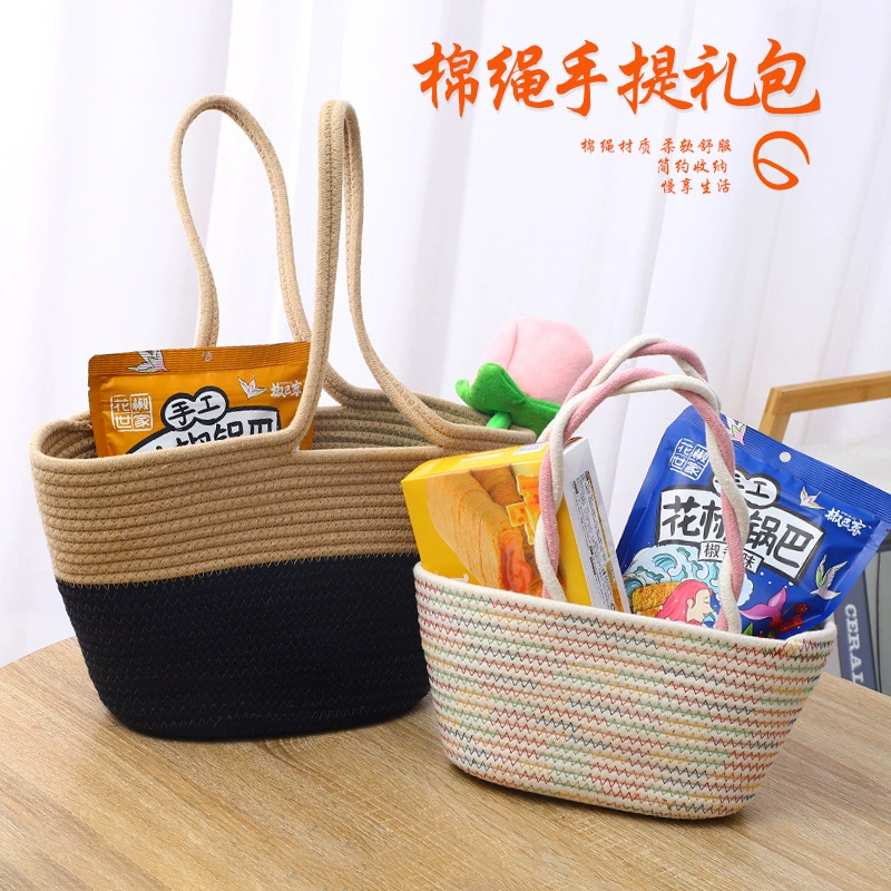 Трансграничная хлопчатобумажная сумочка простой ручной работы хлопчатобумажная нить женская сумка плетеная ручная подарочная сумка идиллический ветер пляжная сумка оптом