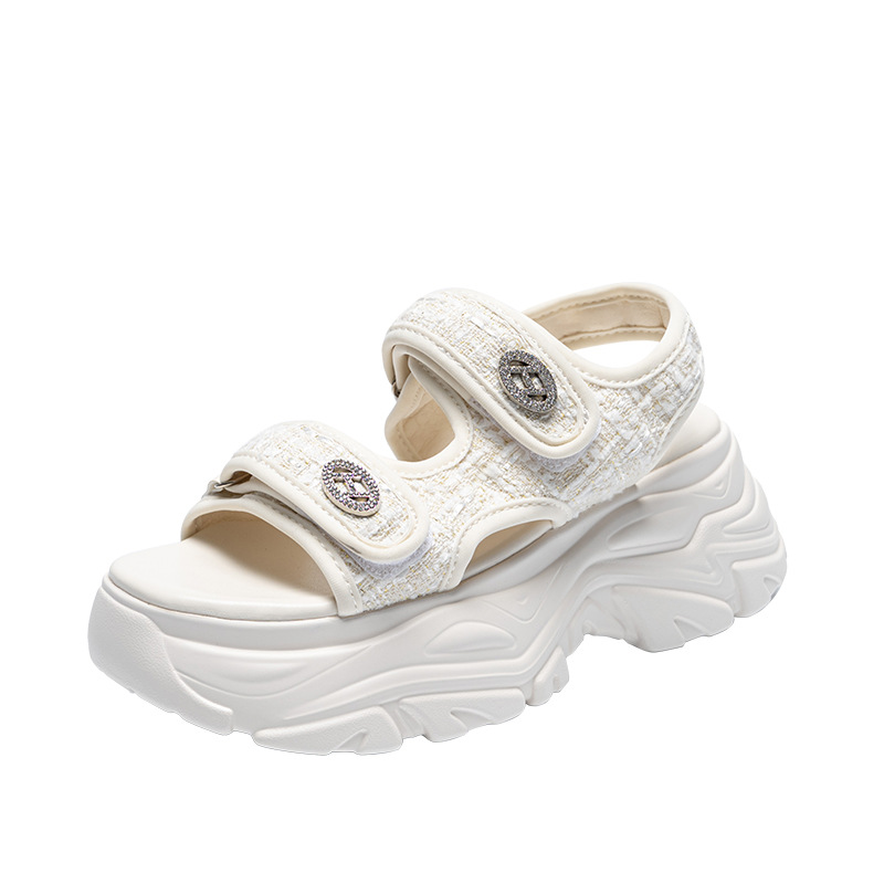 Sandal thể thao đế dày ZHR cho nữ, quai chữ V, khóa dán, chống trượt, đi biển mùa hè — G663 màu be