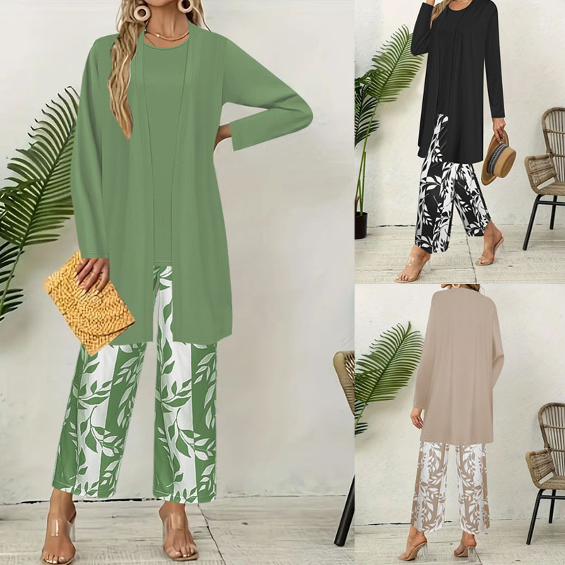 Tume Amazon Export Autumn and Winter Large Size Printed Suit Elegant Comfortable Jacket Vest Pants Women's Three-Piece Set