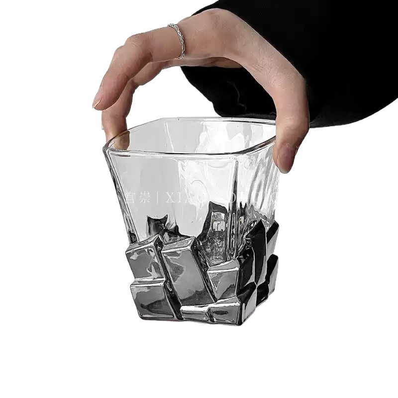 Tazas de hielo de plata espaciales, tazas de vino artísticas, tazas de vidrio de lujo creativas, tazas de agua de alta calidad, tazas de whisky