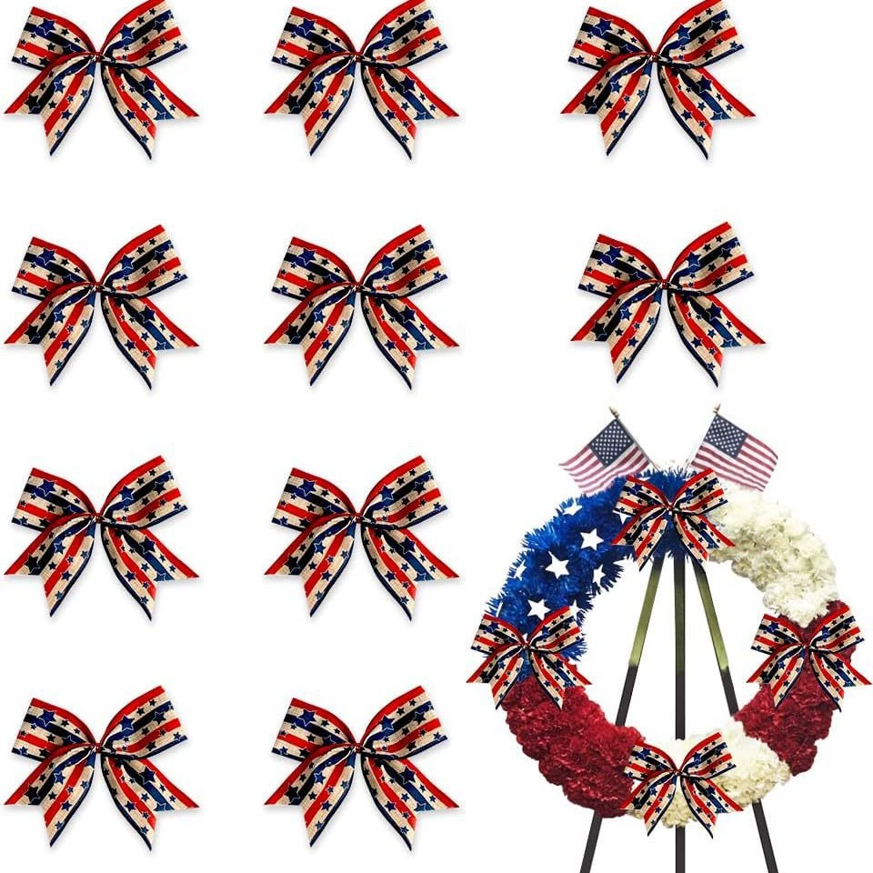 Патриотический бант Звездная полоса бант гирлянда орнамент Маленький бант из мешковины для поделок из дерева