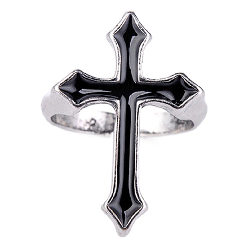 Hip-Hop Punk Men's New Ring European and American Style Retro Cross Oil-Drip Men's Open Ring Factory Wholesale