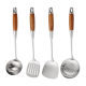 316L spatula stir-fry shovel kitchen high temperature resistant anti-scalding wooden handle kitchenware suit household stir-fry spoon iron shovel