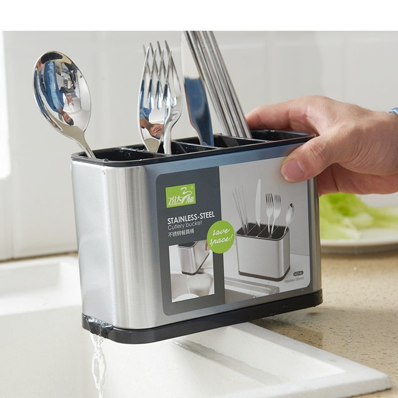 Organizador Escurridor de Cubiertos 3 en 1 de Acero Inoxidable Multifuncional para Cocina image 4