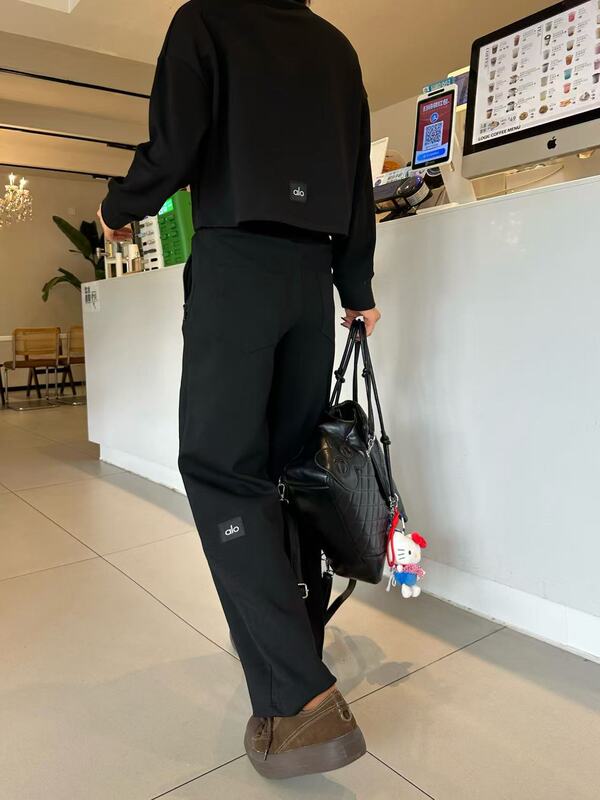 alo yoga 高领纯色宽松短款 截短上衣女款 25新款气质女士套装|undefined