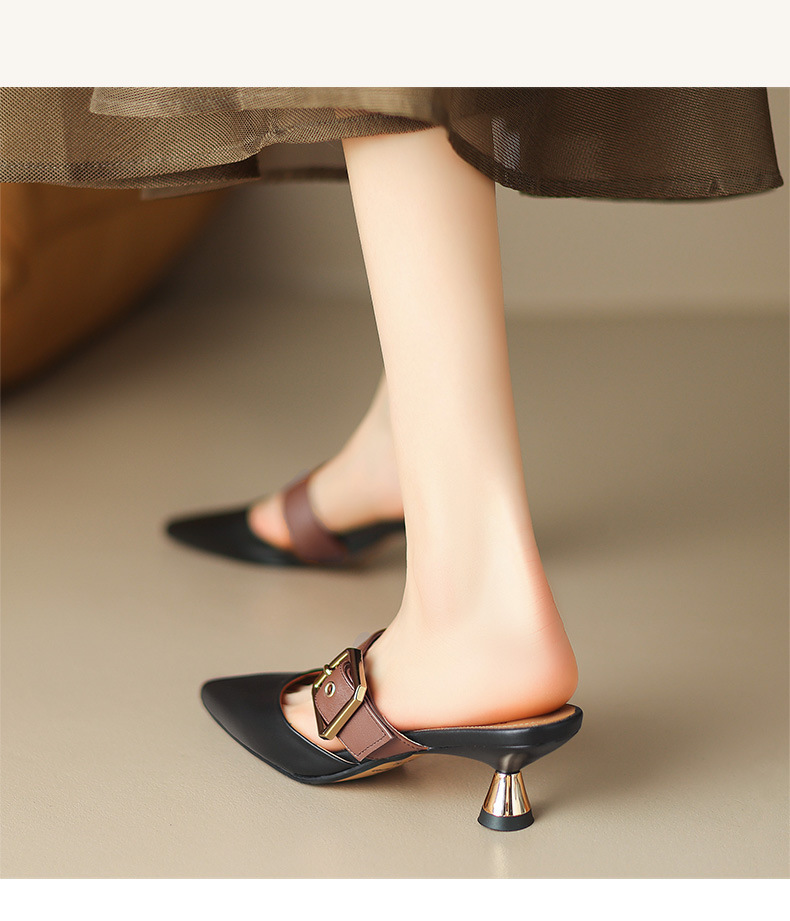 Retro pointed toe slippers for women with stilettos 2024 summer new mid-heeled and high-heeled slippers for outdoor wear_vogarts.com