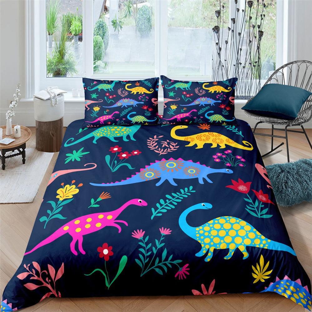 Dinosaurios dibujos animados impresión colcha de tres piezas impresión digital comercio exterior kit textil Aliexpress Amazon textil