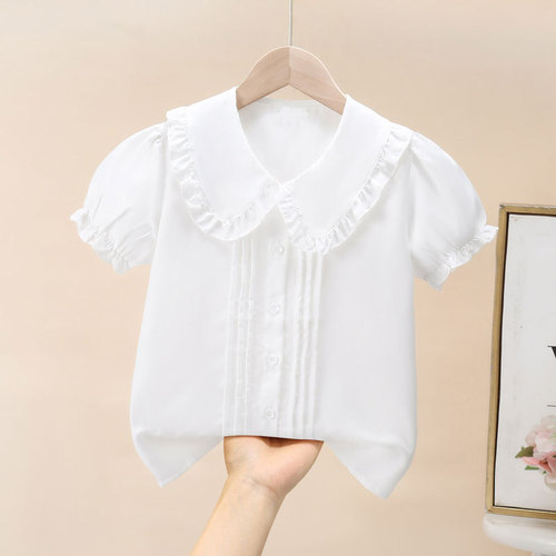 Girls 'white short-sleeved shirt summer college style cotton shirt CUHK children's performance primary school students' campus class clothes
