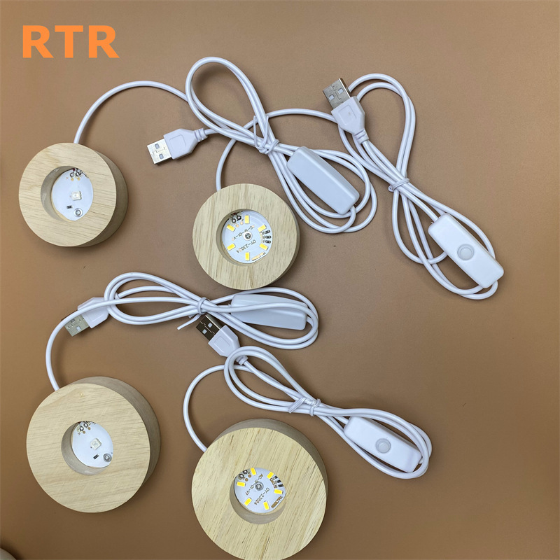 Led Lamp Base DIY Plug-In Night Light Crystal Ball Aromatherapy Perfume Stall Lamp Round Solid Wood Luminous Base